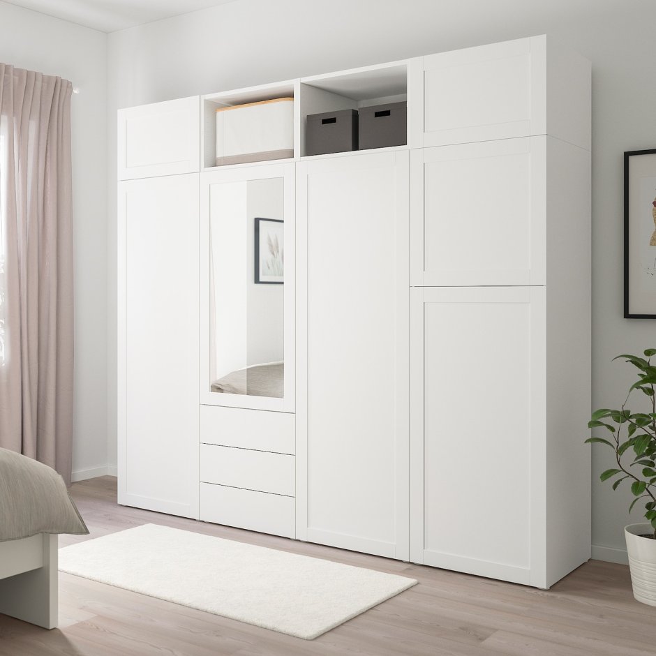 Ikea - ОПХУС, гардероб с 7 дверями/3 ящиками, белый, САННИДАЛЬ РИДАБУ,