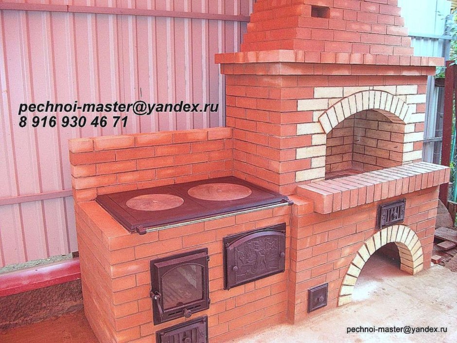 Уличная печь с плитой и мангалом