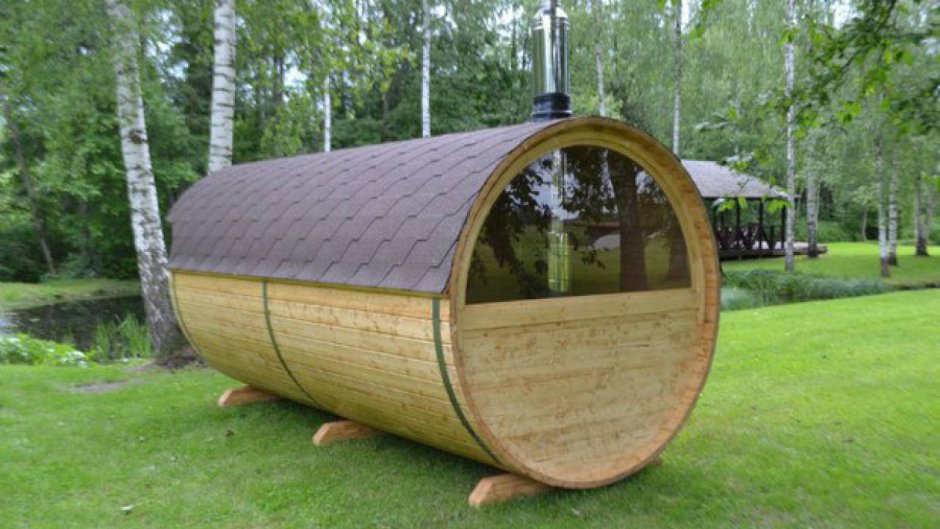 Баня бочка с панорамным стеклом