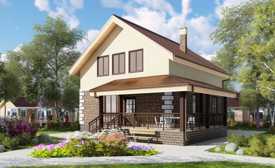 Дом 120 кв.м проект двухэтажный из газобетона с террасой