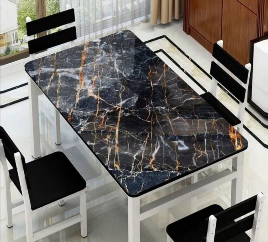 Стол ВВР мрамор черный стекло