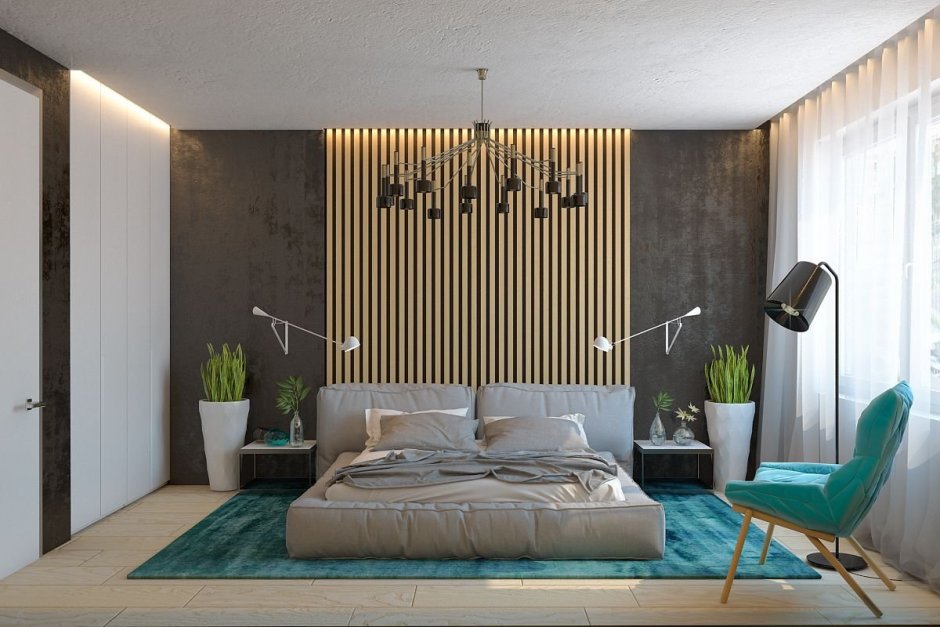 Дизайн спальни с декоративными рейками
