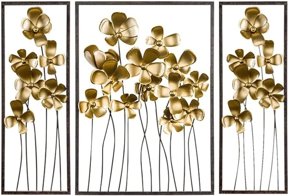 Настенное панно из металла "Gold Leaf Flowers" 116x80 см (3 коробки)