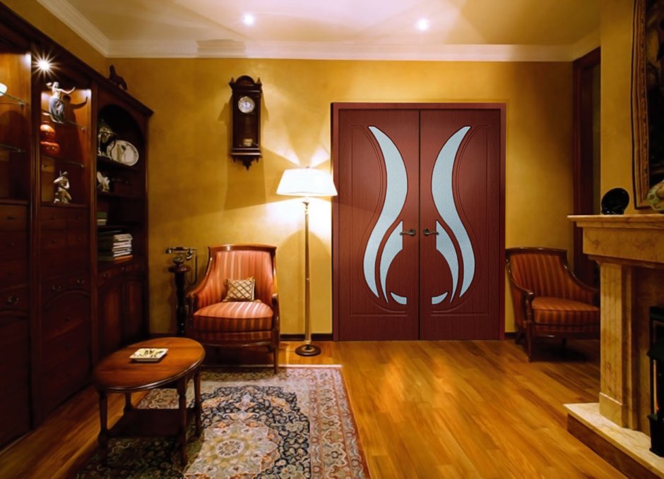 Двойные двери в гостиную комнату
