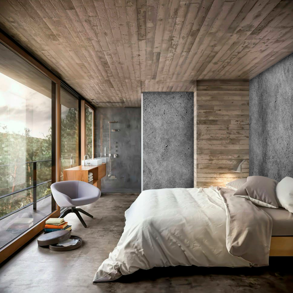 Экостиль в спальне с лофтом