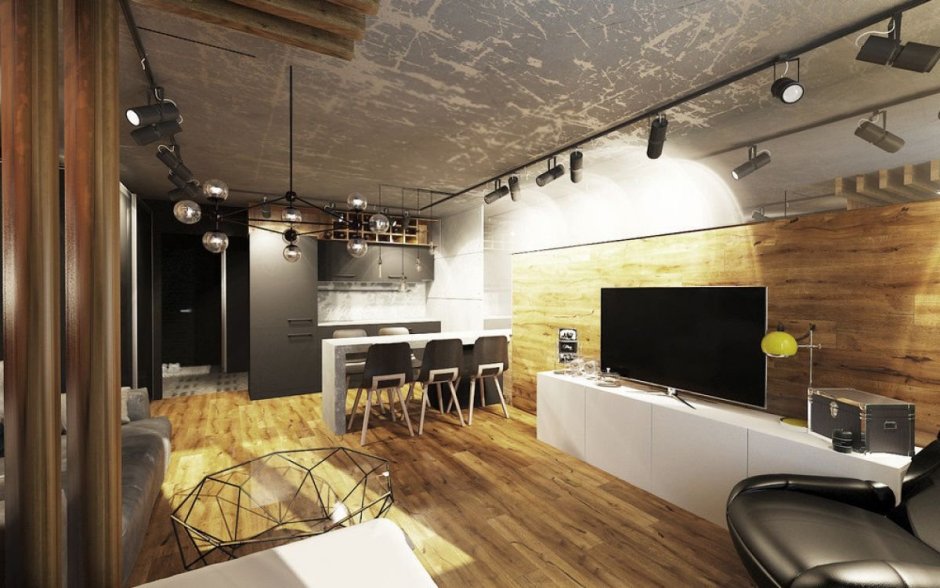 Натяжной потолок под бетон лофт