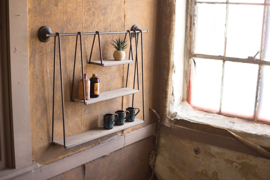 Wood and Metal Hanging Wall Shelf