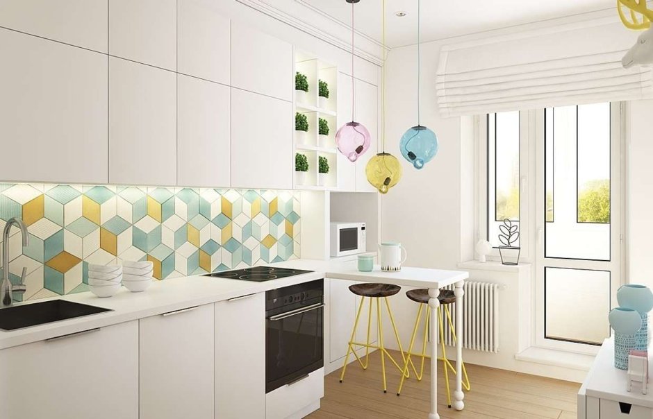 Яркая плитка на фартук для кухни