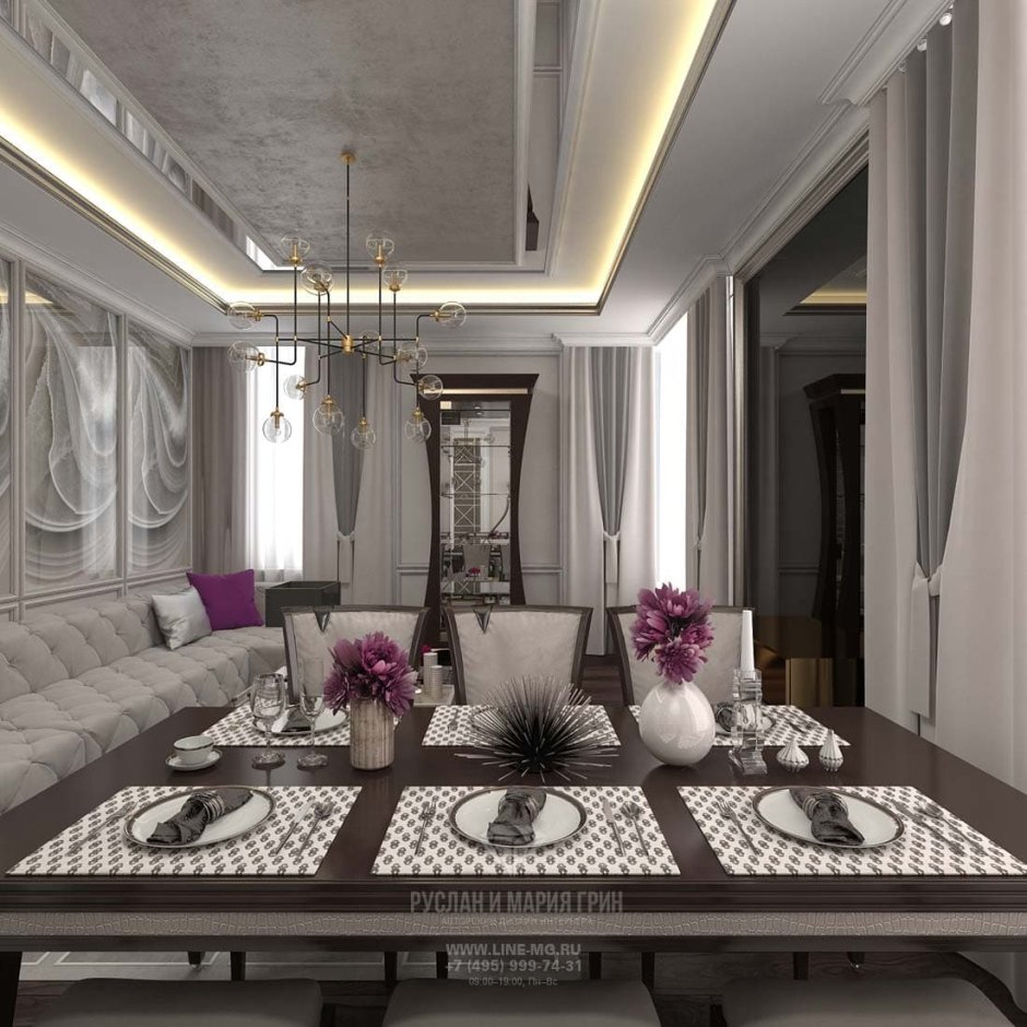 Интерьер гостиной в серых тонах в стиле арт деко