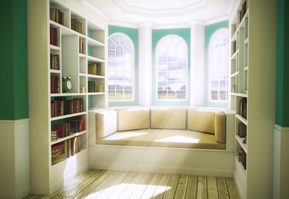 Книжные стеллажи с эркером