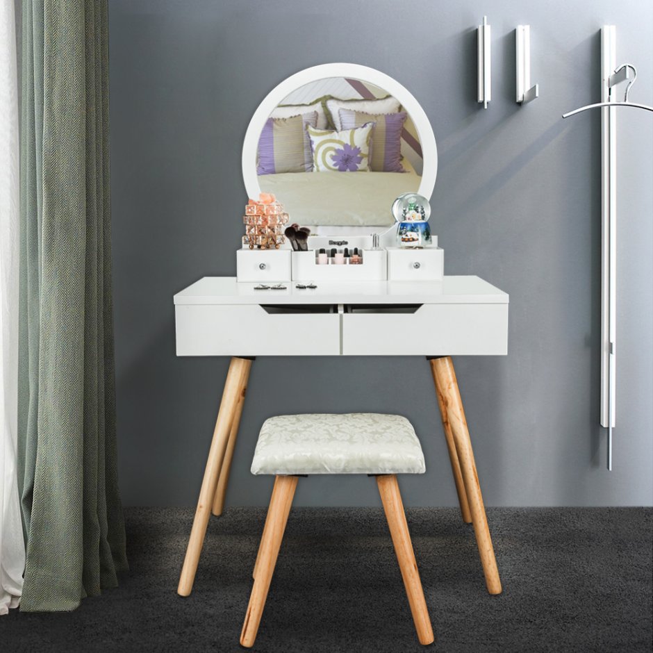 Vanity Table Makeup Table with Cushioned Stool