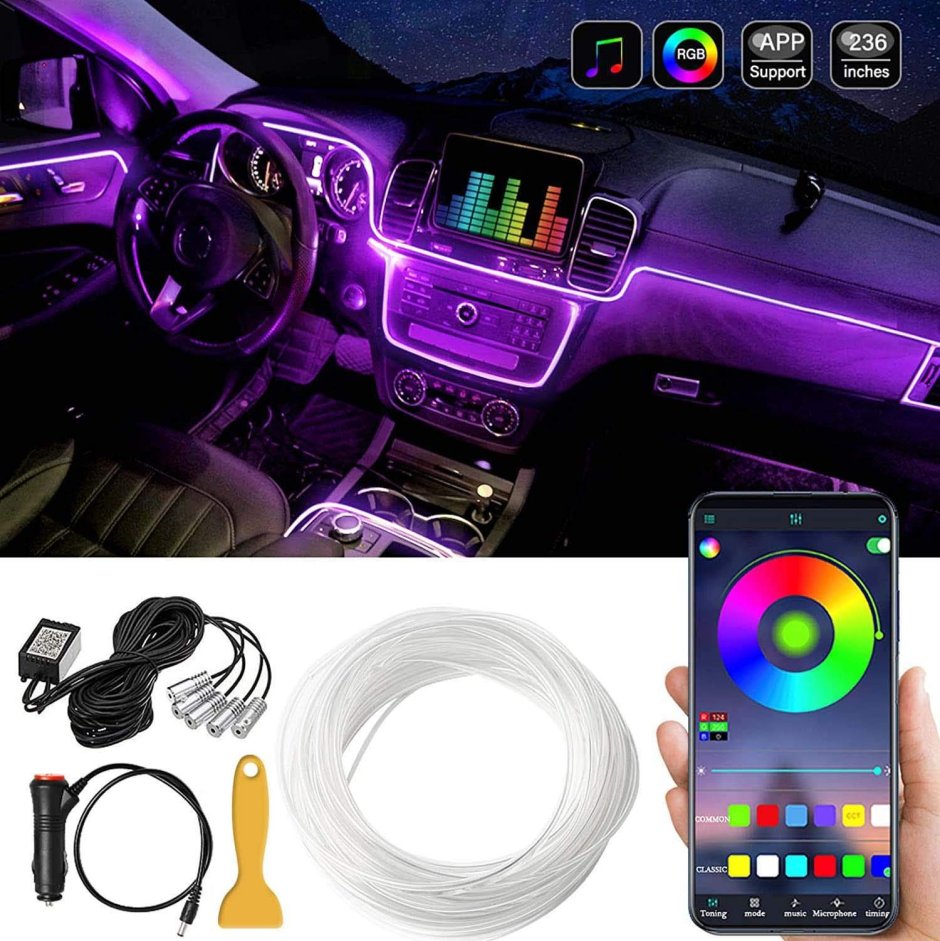 Неоновая лента для салона авто RGB