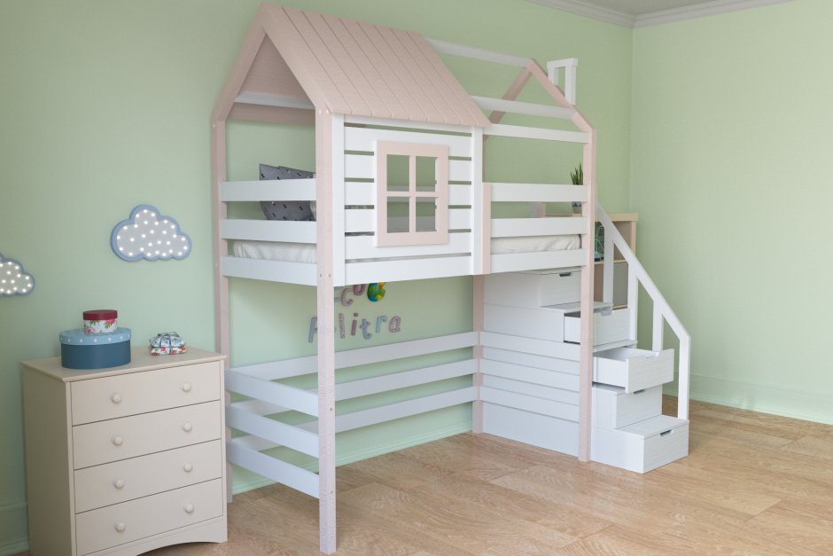 Детская кровать-чердак АРОС - С лестницей комодом