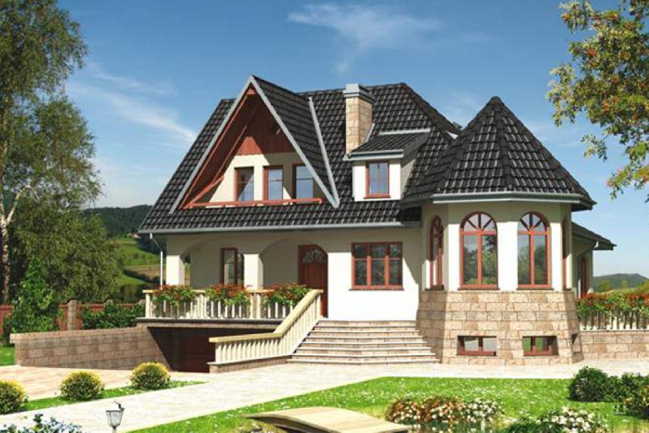 Дом с башней и гаражом