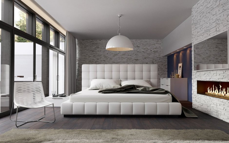Worth King Bed in White Eco Leather and Walnut by Modloft