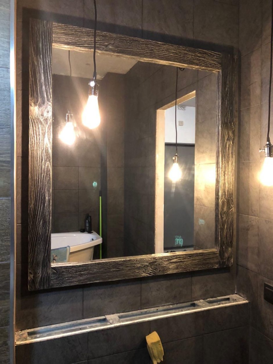 Зеркало лофт в ванную с подсветкой