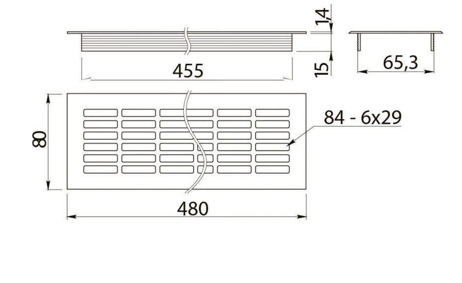 Решетка вентиляционная KK-w80800-d0 GTV 480х80 мм
