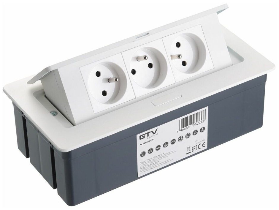 Блок розеток прямоугольный врезной 3 розетки AE-pb03gs-53 (Schuko) без провода