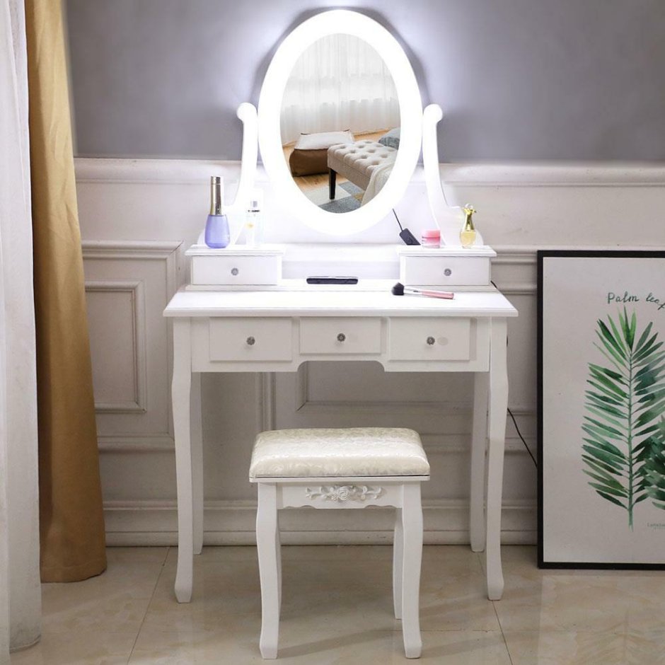 Туалетный столик Dressing Table & Stool Set Makeup Vanity led Mirror Organizer Drawers Wood Desk