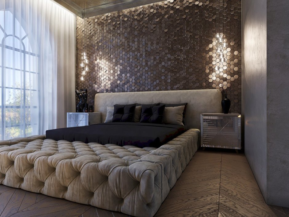 Отделка стены у изголовья кровати