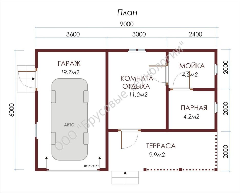 Проект гаража с баней под одной крышей с мансардой