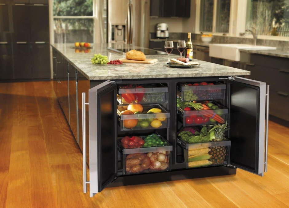 Горизонтальный холодильник для кухни