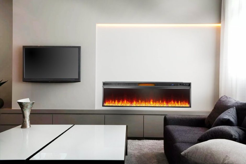Электрокамин и телевизор в интерьере
