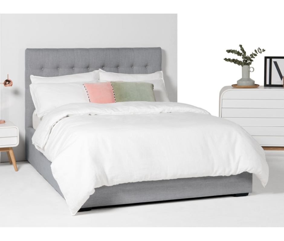 Amalfi Light Grey Fabric King Size Bed with Storage