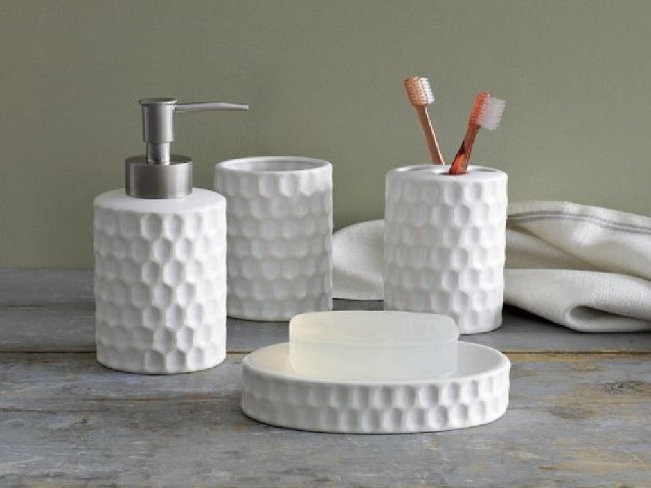 White Bathroom Accessories Set with Tray