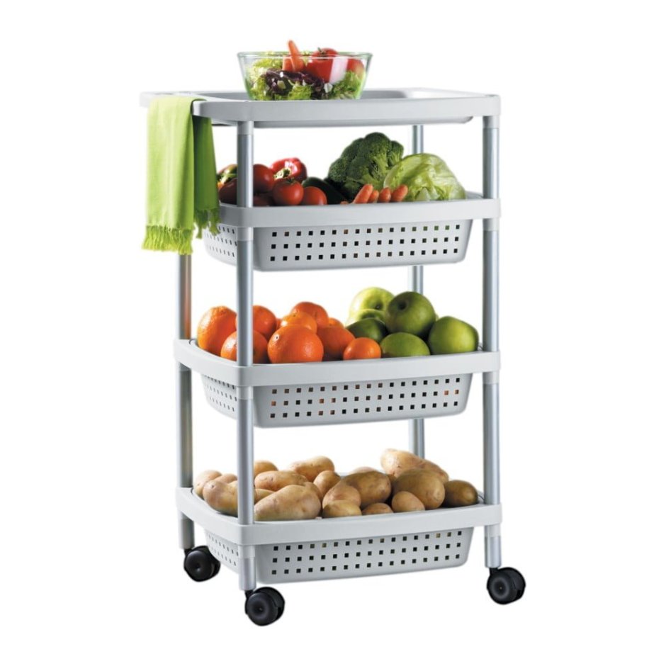 Трёхуровневая Этажерка на колёсиках collect Rack,36х24х63 см