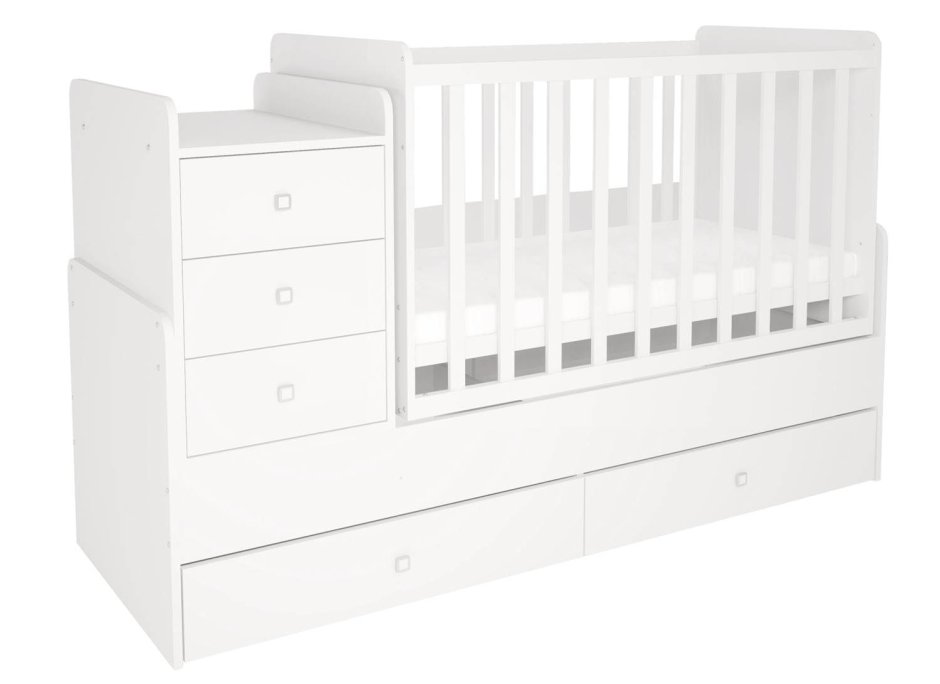 Кроватка детская Polini Kids simple 1100 с комодом, вяз-белый