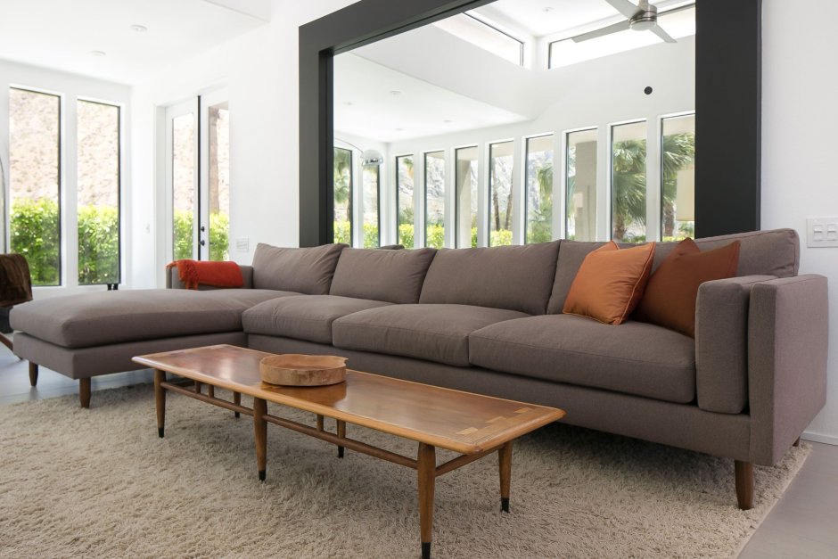 Leather and Wood Modern Sofa