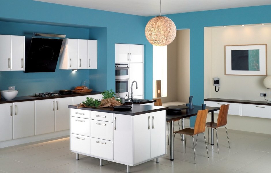 Кухня голубого цвета в интерьере