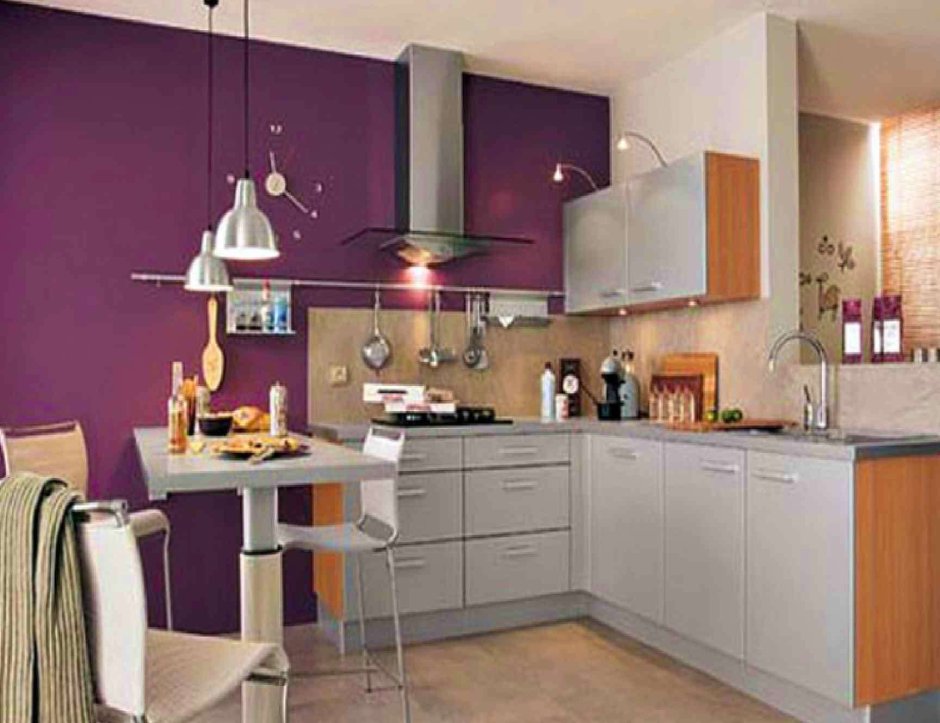 Сиреневый цвет стен на кухне