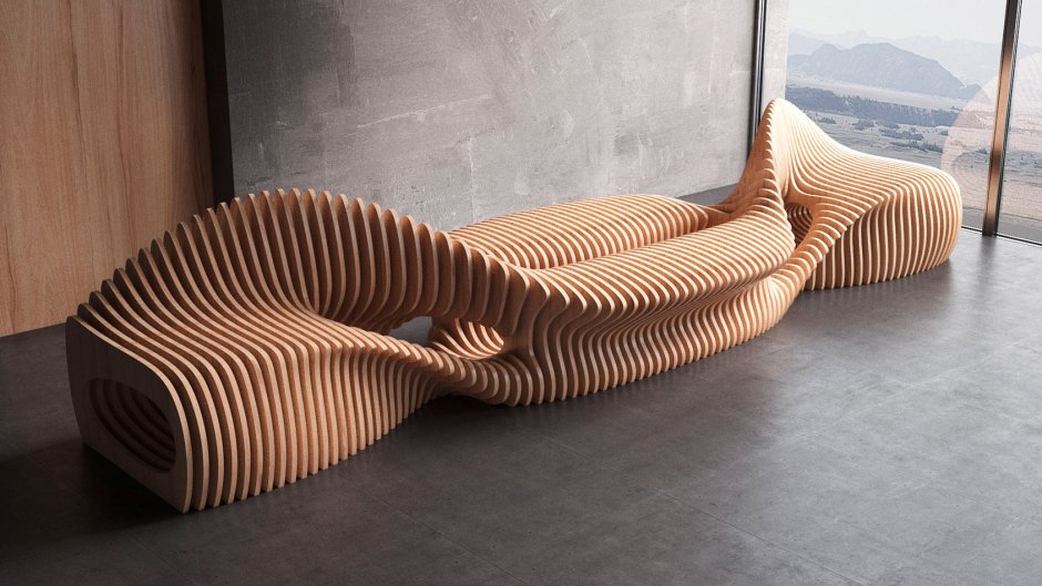 Параметрическая скамья Wave дизайнерская мебель Parametric l 4.5 м