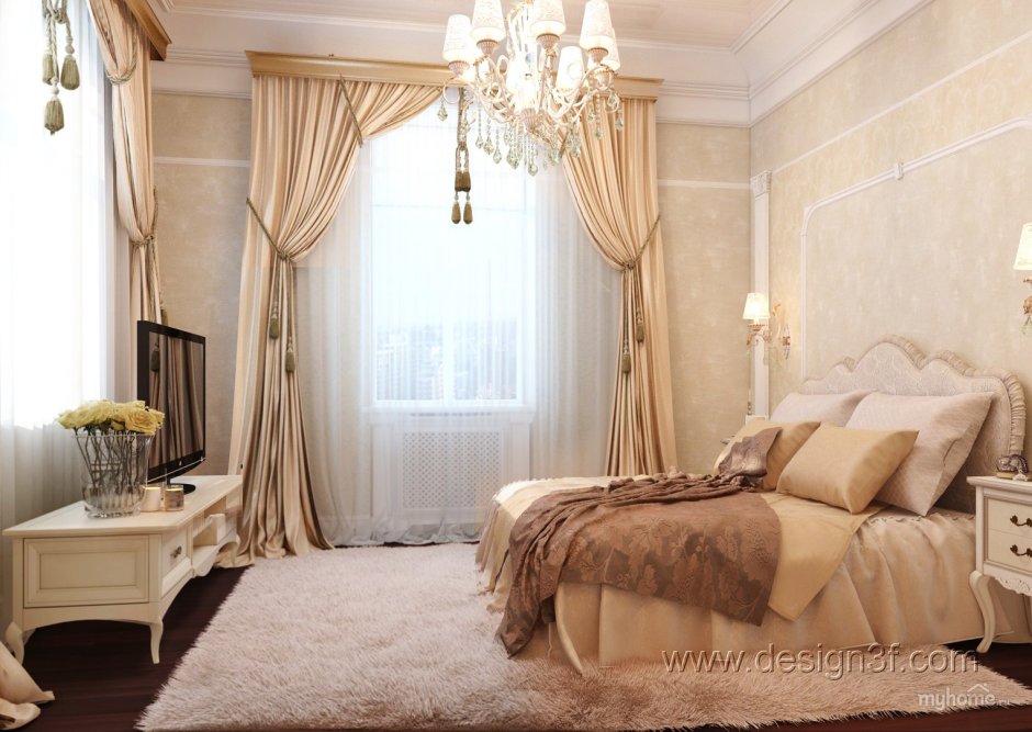 Бежевая спальня в классическом стиле