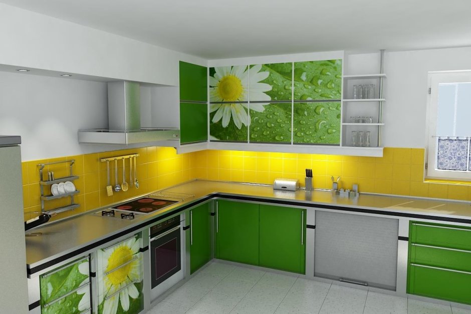 Кухня в желто зеленом цвете