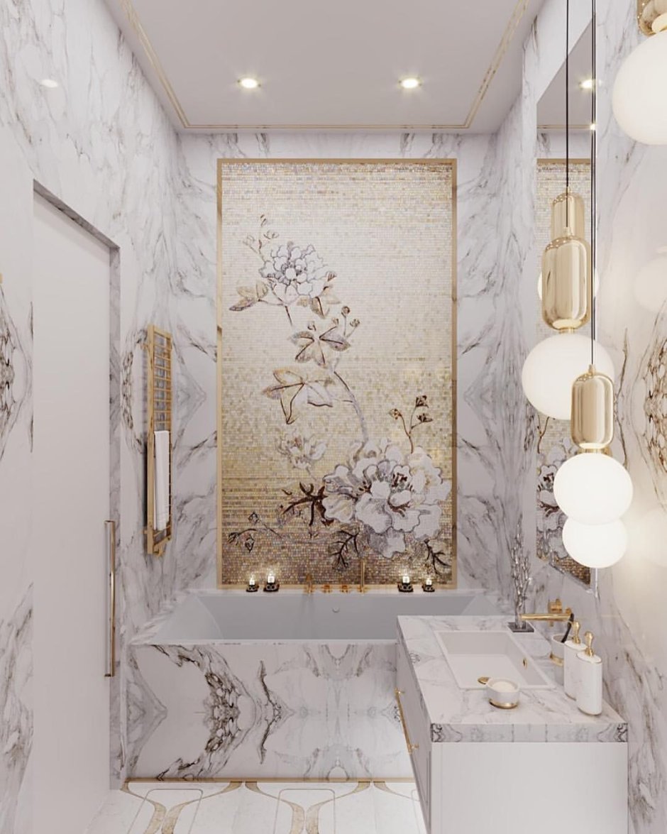 Мрамор и мозаика в ванной