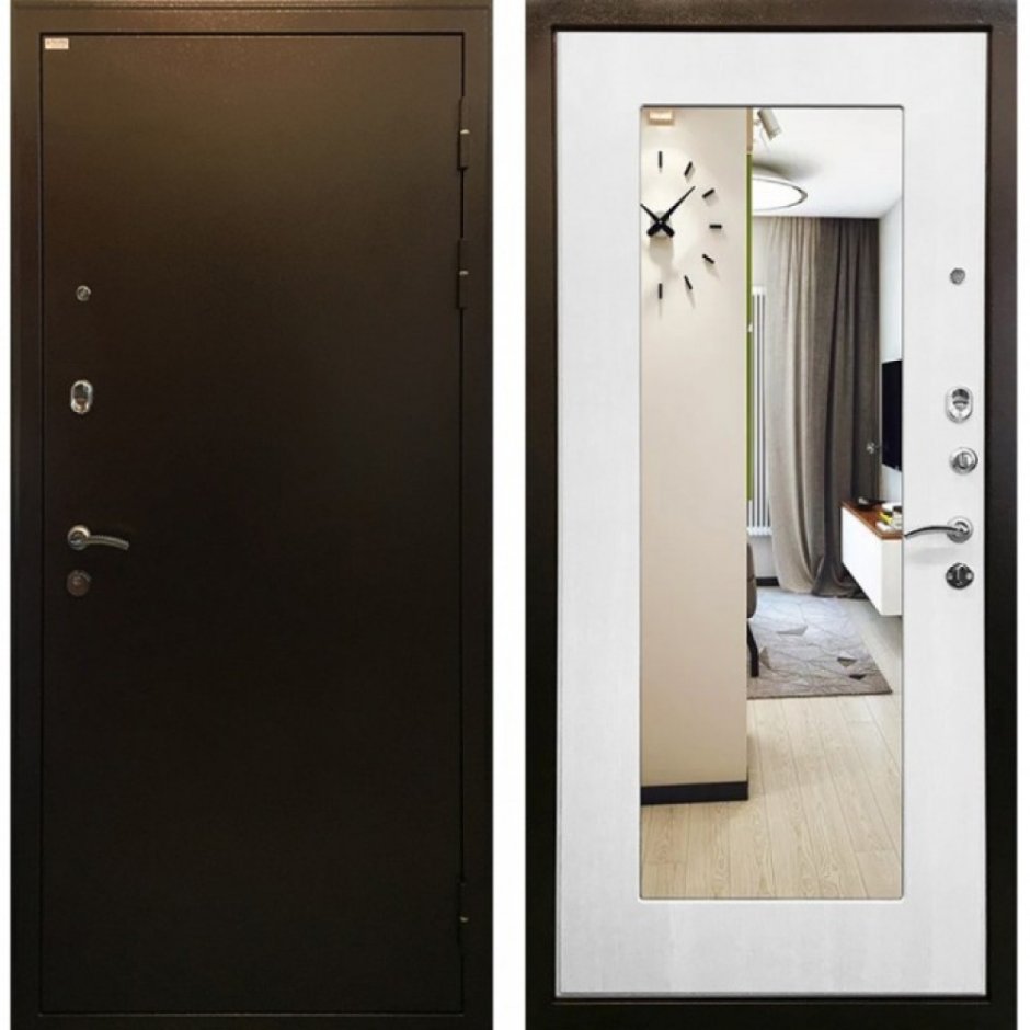 Металлическая дверь Ратибор Троя 3к с зеркалом белый матовый