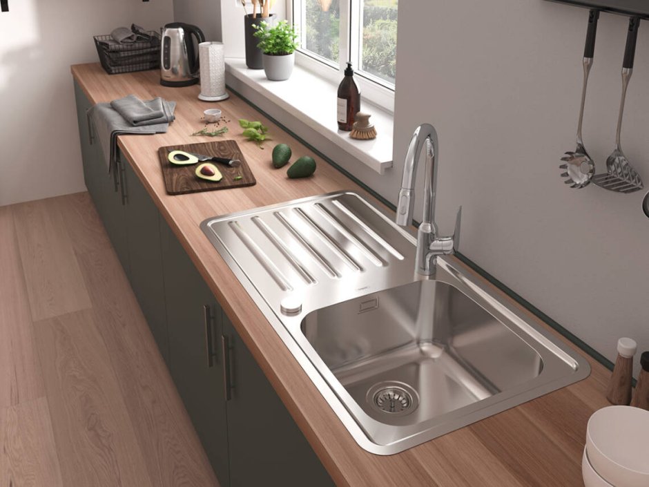 Врезная кухонная мойка Hansgrohe s717-f450 104.5х51см нержавеющая сталь
