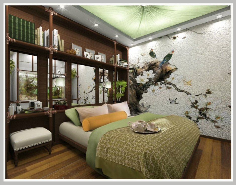 Зеленая спальня в японском стиле