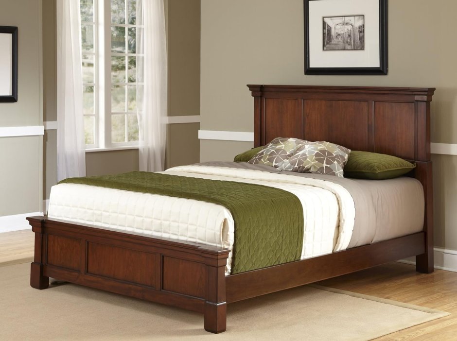 2 Спальная кровать бежево коричневая с высокой спинкой дерево