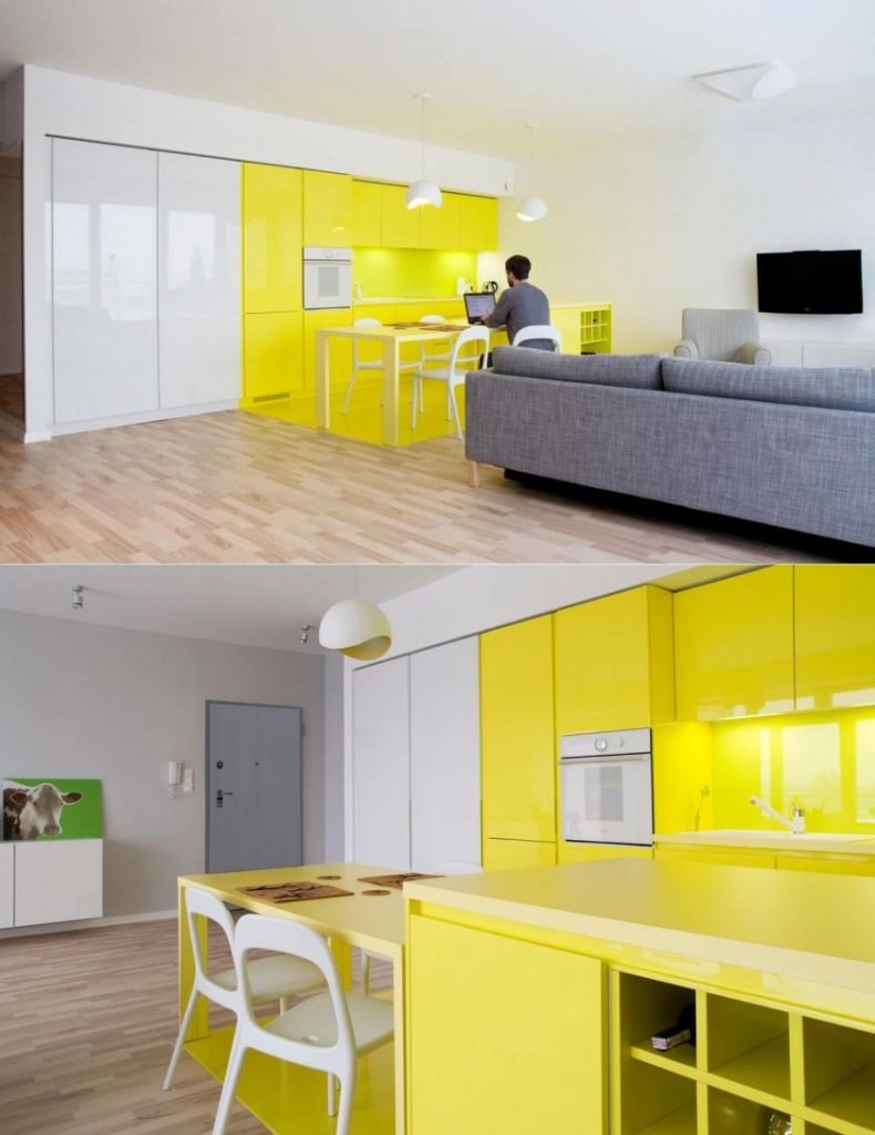 Лимонный цвет в интерьере кухни
