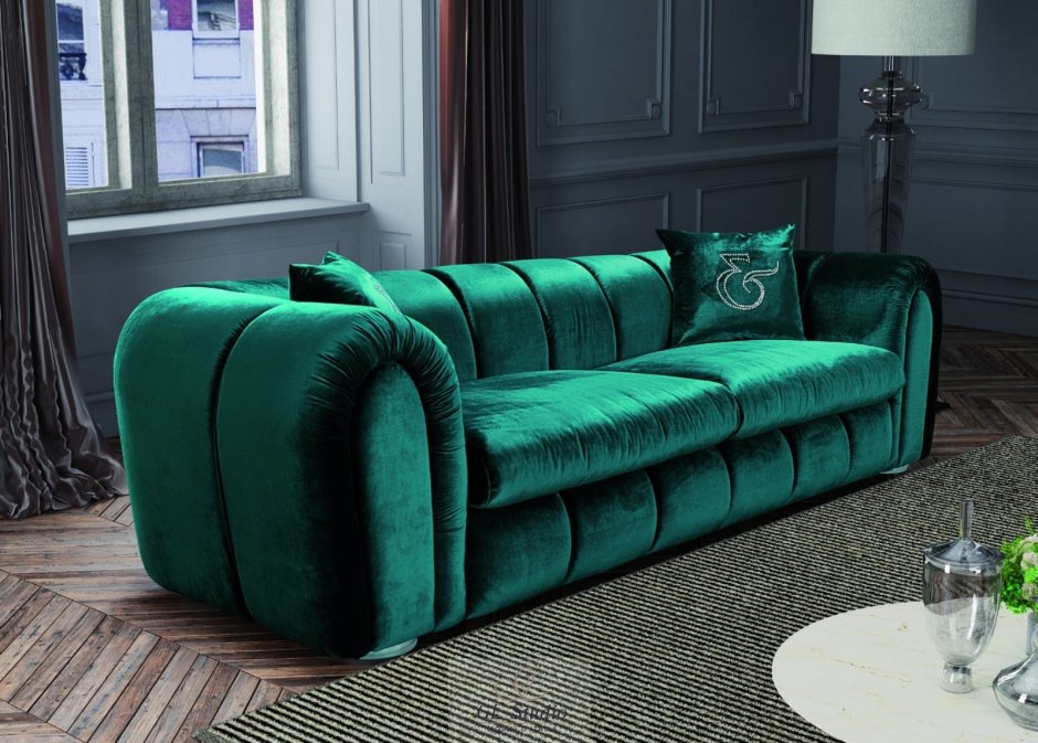 Изумрудный велюровый диван