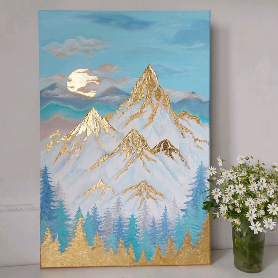 Картина горы из текстурной пасты