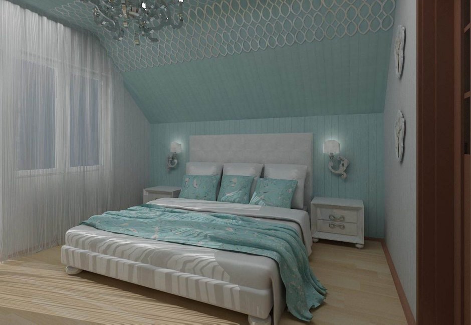 Бирюзовый потолок в спальне