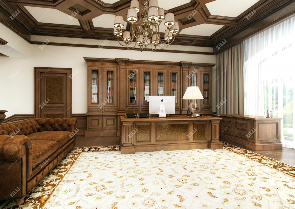 Потолок в кабинетах с деревянными панелями