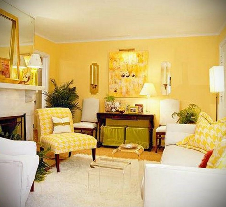 Лимонный цвет в интерьере гостиной
