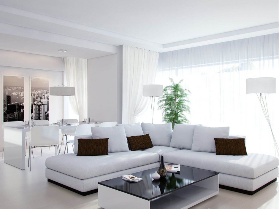 Белая гостиная в современном стиле