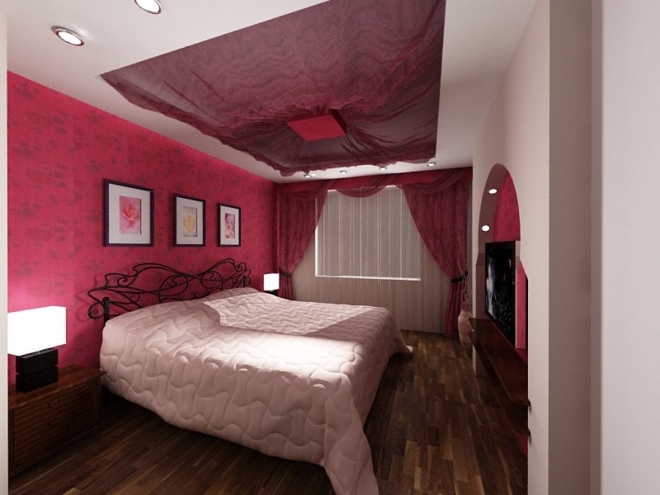 Маленькая спальня в бордовом стиле